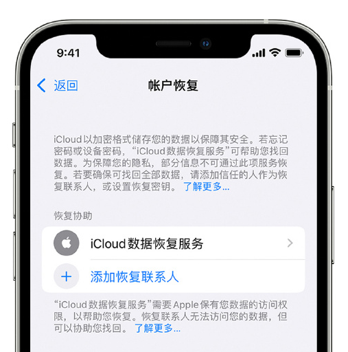 廊坊苹果手机维修分享在 iPhone 上设置帐户恢复联系人的方法 