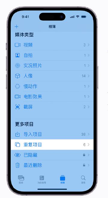 廊坊苹果手机维修分享升级 iOS 16 后无法查看到“重复项目”相簿怎么办 