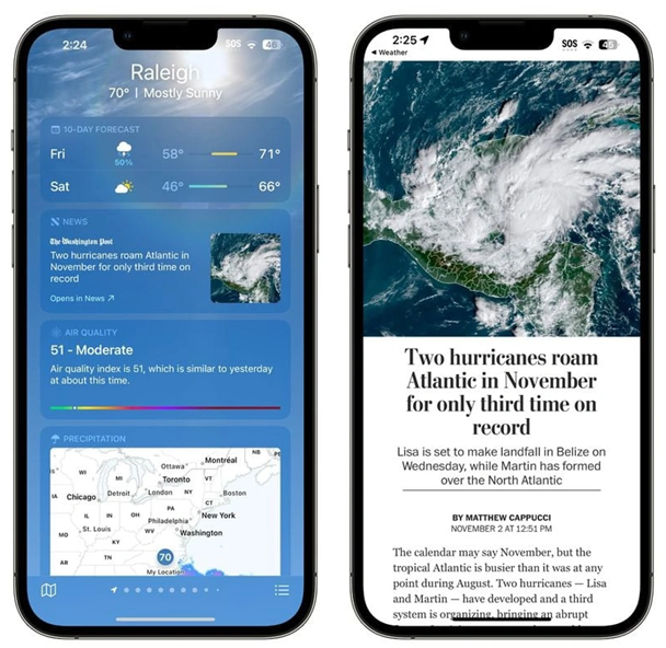 廊坊苹果14维修分享iPhone 14手机如何看天气时顺带看新闻 